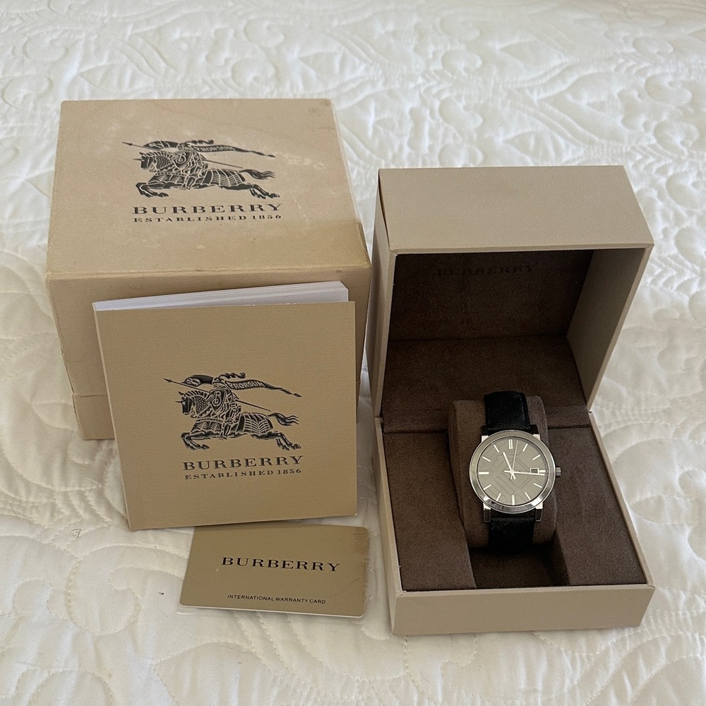 Burberry Men's Watch with Black Strap and Silver Dial